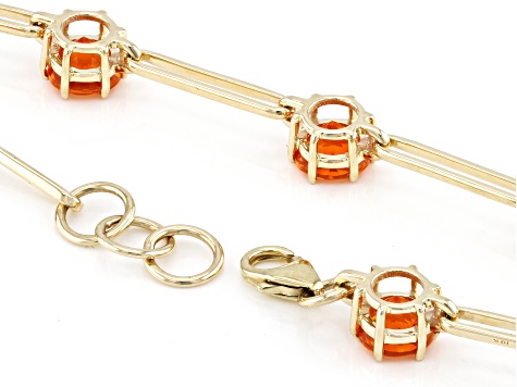 Orange Fire Opal 10k Yellow Gold Paperclip Chain Bracelet 3.60ctw