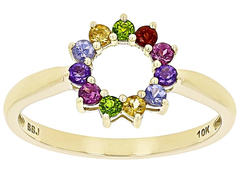 Multi Gem 10k Yellow Gold Ring 0.41ctw