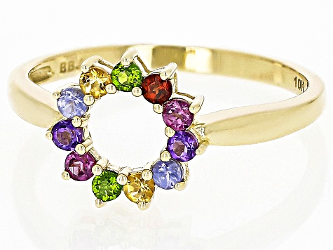 Multi Gem 10k Yellow Gold Ring 0.41ctw