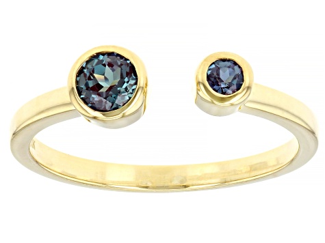 Blue Lab Cretated Alexandrite 10k Yellow Gold Ring 0.37ctw