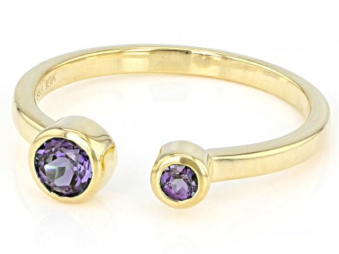 Blue Lab Cretated Alexandrite 10k Yellow Gold Ring 0.37ctw