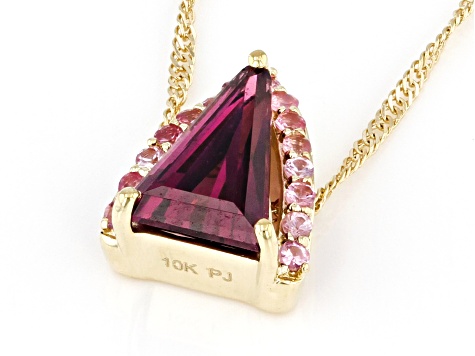 Grape Color Garnet and Pink Spinel 10k Yellow Gold Pendant With Chain 1.42ctw