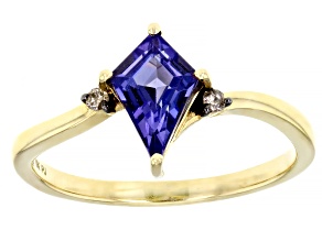 Blue Tanzanite With Champagne Diamond 10k Yellow Gold Ring