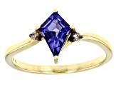 Blue Tanzanite With Champagne Diamond 10k Yellow Gold Ring