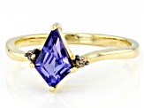 Blue Tanzanite With Champagne Diamond 10k Yellow Gold Ring