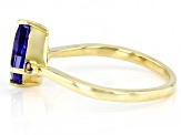 Blue Tanzanite With Champagne Diamond 10k Yellow Gold Ring