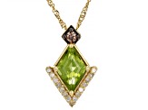 Rhombus Peridot with Champagne and White Diamonds 10k Gold Pendant With Chain 1.28ctw