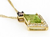 Rhombus Peridot with Champagne and White Diamonds 10k Gold Pendant With Chain 1.28ctw