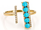 Blue Sleeping Beauty Turquoise And White Diamond 10k Yellow Gold Cuff Ring