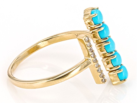 Blue Sleeping Beauty Turquoise And White Diamond 10k Yellow Gold Cuff Ring