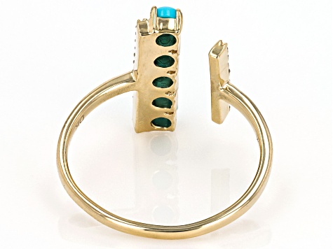 Blue Sleeping Beauty Turquoise And White Diamond 10k Yellow Gold Cuff Ring