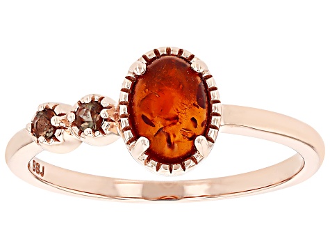 Orange Amber 10k Rose Gold Ring