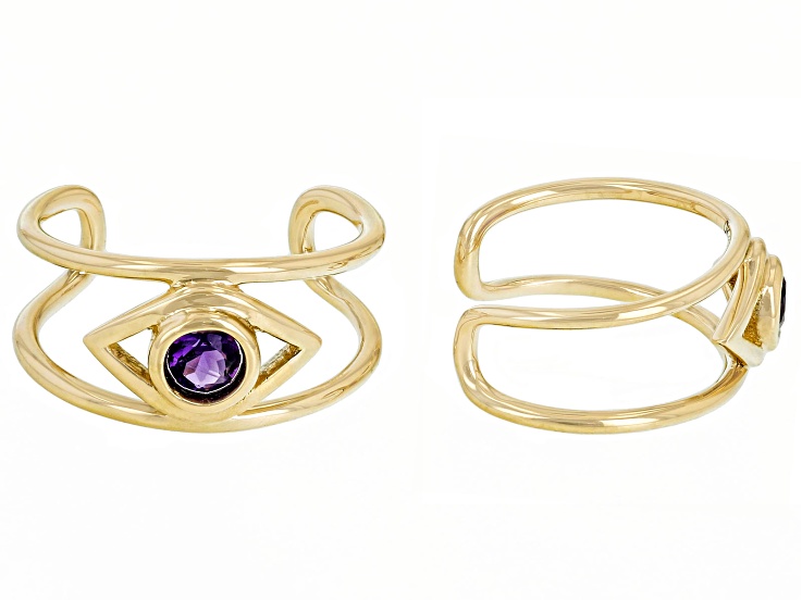 Purple African Amethyst 10k Yellow Gold Ear Cuffs 0.14ctw