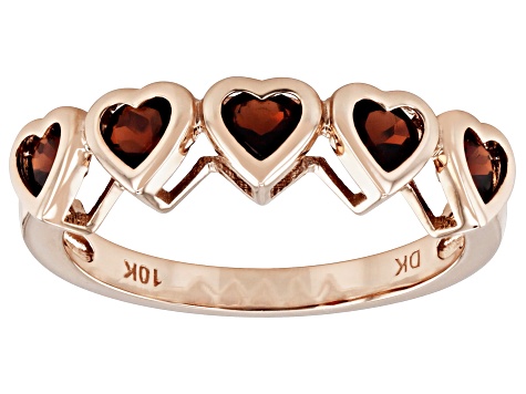 Red Garnet 10k Rose Gold Heart Band Ring