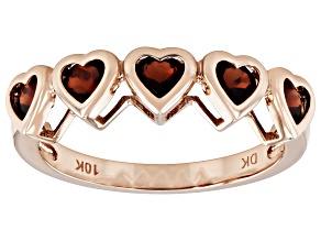 Red Garnet 10k Rose Gold Heart Band Ring