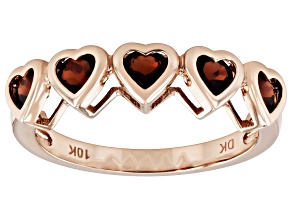 Red Garnet 10k Rose Gold Heart Band Ring