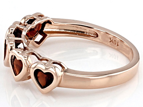 Red Garnet 10k Rose Gold Heart Band Ring