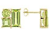 Green Peridot 10k Yellow Gold Stud Earrings 4.40ctw