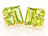 Green Peridot 10k Yellow Gold Stud Earrings 4.40ctw