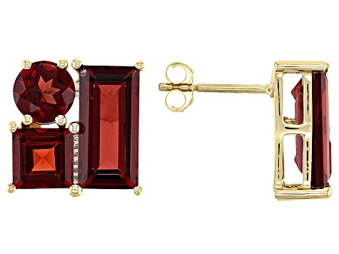 Red Garnet 10k Yellow Gold Stud Earrings 4.91ctw