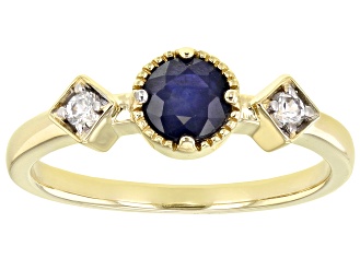 0.51ct Round Blue Sapphire with 0.14ctw Round White Zircon 14K Yellow Gold Ring