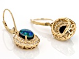 Australian Opal Triplet And White Zircon 10k Yellow Gold Dangle Earrings 0.12ctw