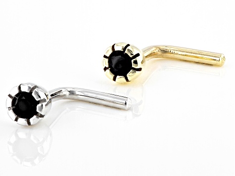 Black Spinel 10k Yellow Gold And Rhodium Over 10k White Gold Stud Nose Ring Set 0.06ctw
