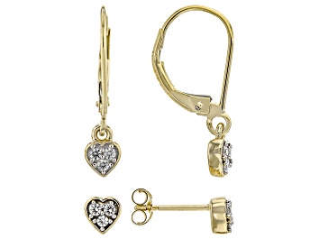Picture of White Zircon 10k Yellow Gold Heart Dangle And Stud Earring Set Of 2 0.27ctw