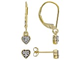 White Zircon 10k Yellow Gold Heart Dangle And Stud Earring Set Of 2 0.27ctw