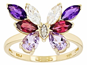 Pink Amethyst 10k Yellow Gold Butterfly Ring 2.01ctw