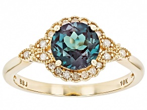 Blue Lab Created Alexandrite And White Diamond 10k Yellow Gold Vintage Inspired Ring 1.55ctw