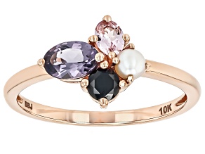 Multi Color -Spinel With Cultured Freshwater Pearl 10k Rose Gold Ring 0.96ctw