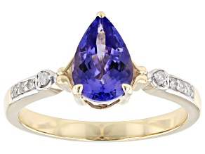 Blue Tanzanite And White Diamond 10k Yellow Gold Ring 1.31ctw