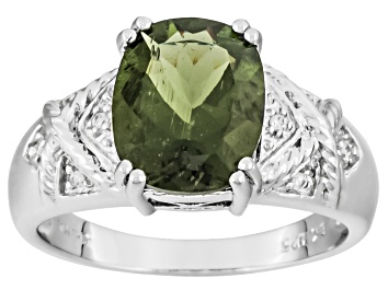 Picture of Green Moldavite Rhodium Over Sterling Silver Ring 1.93ctw