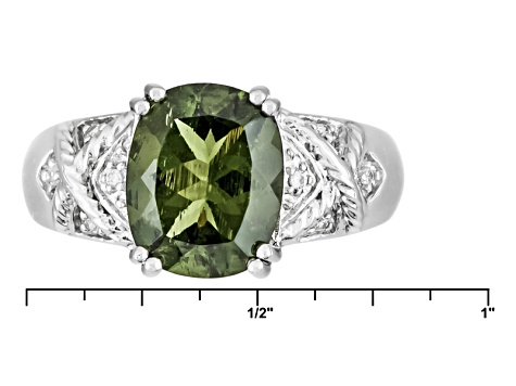 Green Moldavite Rhodium Over Sterling Silver Ring 1.93ctw