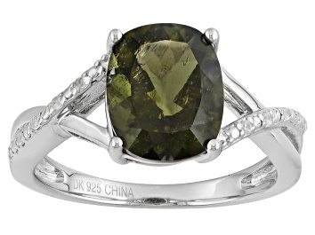 Picture of Green Moldavite Rhodium Over Sterling Silver Ring 1.96ctw