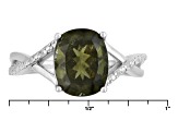 Green Moldavite Rhodium Over Sterling Silver Ring 1.96ctw