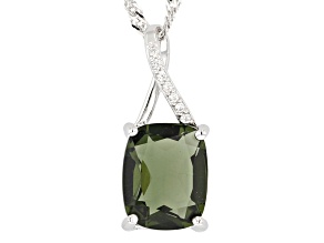 Green Moldavite Rhodium Over Sterling Silver Pendant With Chain 1.94ctw