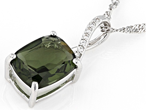 Green Moldavite Rhodium Over Sterling Silver Pendant With Chain 1.94ctw