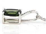 Green Moldavite Rhodium Over Sterling Silver Pendant With Chain 1.94ctw