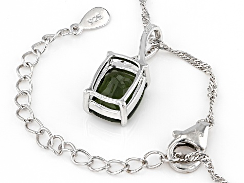 Green Moldavite Rhodium Over Sterling Silver Pendant With Chain 1.94ctw