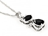 Black Spinel Rhodium Over Sterling Silver Cat Pendant With Chain 3.36ctw