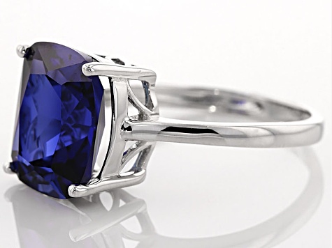 Blue Lab Created Sapphire Rhodium Over Sterling Silver Ring 7.00ct