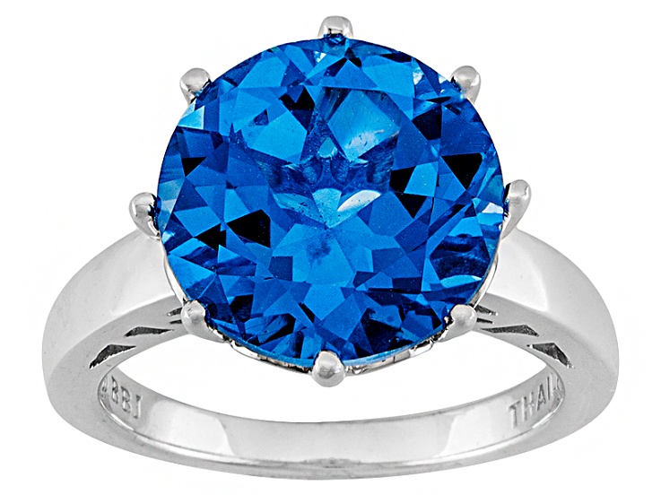 Blue Lab Created Spinel Solitaire Rhodium Over Sterling Silver