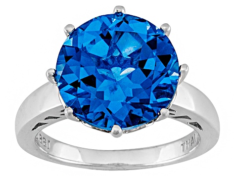 Blue Lab Created Spinel Solitaire Rhodium Over Sterling Silver Ring 4.46ct
