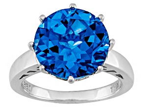 Blue Lab Created Spinel Solitaire Rhodium Over Sterling Silver Ring 4.46ct