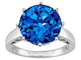 Blue Lab Created Spinel Solitaire Rhodium Over Sterling Silver Ring 4.46ct