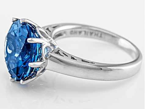 Blue Lab Created Spinel Solitaire Rhodium Over Sterling Silver Ring 4.46ct