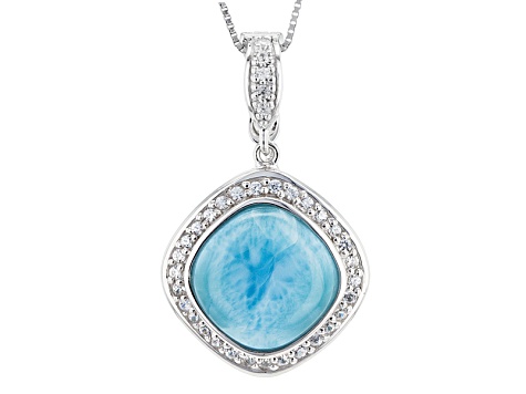 Blue Larimar Rhodium Over Sterling Silver Enhancer With Chain .71ctw