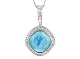 Blue Larimar Rhodium Over Sterling Silver Enhancer With Chain .71ctw
